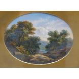 A BAKER (XIX) A pair of late 19th Century gilt framed oils, oval mounts, rural scenes,