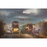 H F JONES (XIX) A pair of gilt framed oils on canvas stage coach scenes. Signed bottom left.