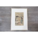 ELINOR BELLINGHAM-SMITH (1906-1988): A framed and glazed watercolour, two girls on a beach.