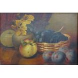 A late 19th Century still life of fruit grapes, plums and applies, oil on canvas, gilt frame,