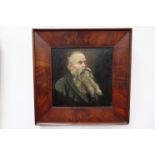 A 19th Century flame mahogany framed oil on board portrait of bearded gentleman, unsigned,