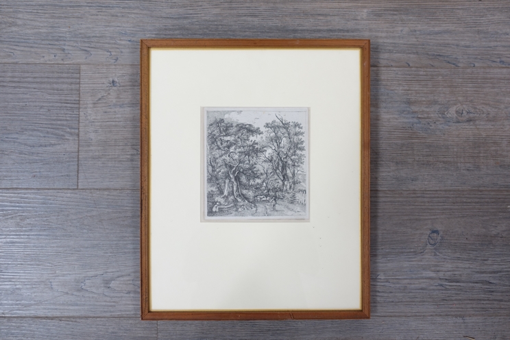 JOHN CROME (1768-1821): A framed and glazed etching, "Road Scene, Hethersett". Image size, 15.