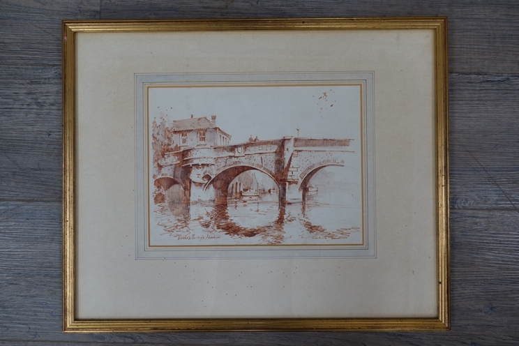 STANLEY ORCHART (1920-2005) A framed and glazed watercolour and pen, 'Bishop's Bridge, - Image 3 of 3