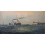 A 19th Century oil on board depicting steam paddle ship coming into port,