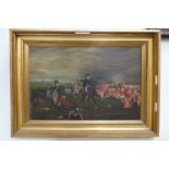 A late 19th/ early 20th Century oil on canvas depicting Wellington & troops on the battlefield,