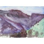 PETER DANIELS (1935-1998): A framed and glazed mixed media on paper of Pembrokeshire mountains.