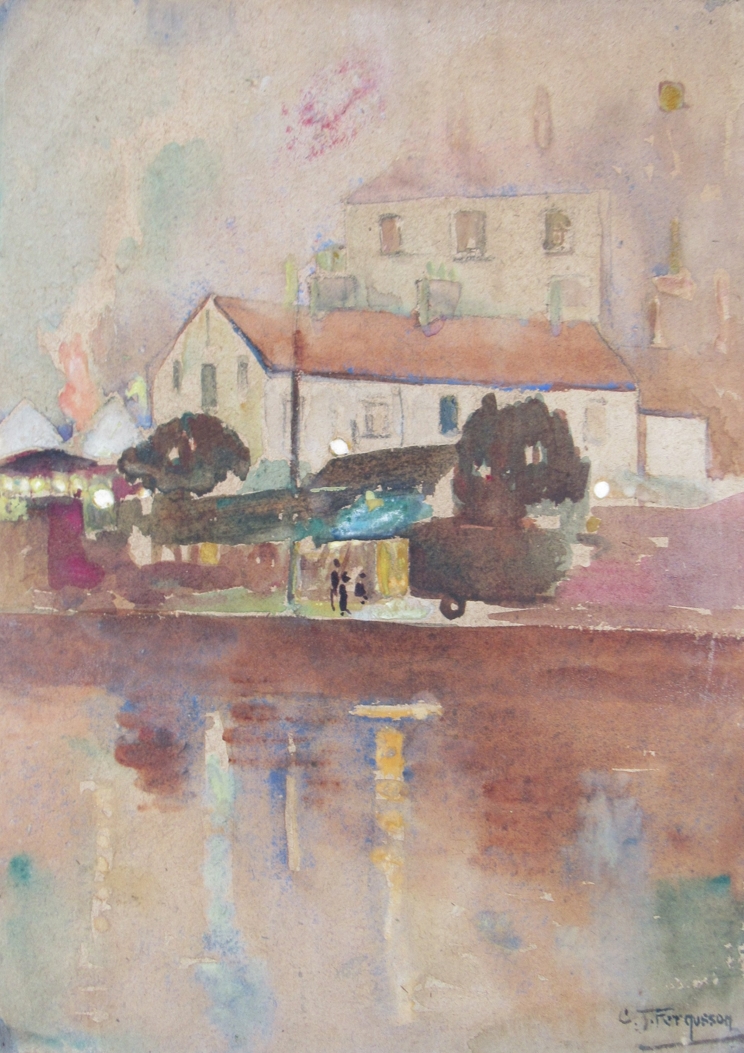 CHRISTIAN JANE FERGUSSON (Scottish 1876-1957) (ARR) A watercolour titled 'Rood Fair' on buff - Image 2 of 6