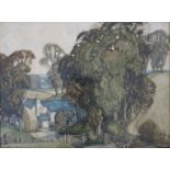 MICHEAL REILLY (b.1898): A framed and glazed watercolour, farm buildings surrounded by tree's.