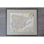 A framed and glazed map of Spain and Portugal by Emmanuel Bowen,