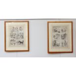 Two framed and glazed collection of cartoon sketches in pen and ink. Monogrammed E.C & C.