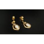 A pair of gold opal and diamond chip drop earrings, 1.