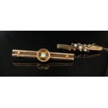 A 9ct gold diamond and sapphire set bar brooch and an opal set bar brooch stamped 9ct, 5.