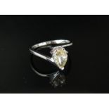 A white gold ring set with fancy yellow pear cut diamond 1.18ct approx, 750. Size M/N, 2.