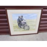 Roy Barrett framed and glazed water colour dipicting motorcyclists