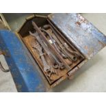 A box of mixed spanners including Ford