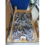 A box of mixed chromed handles and wipers etc