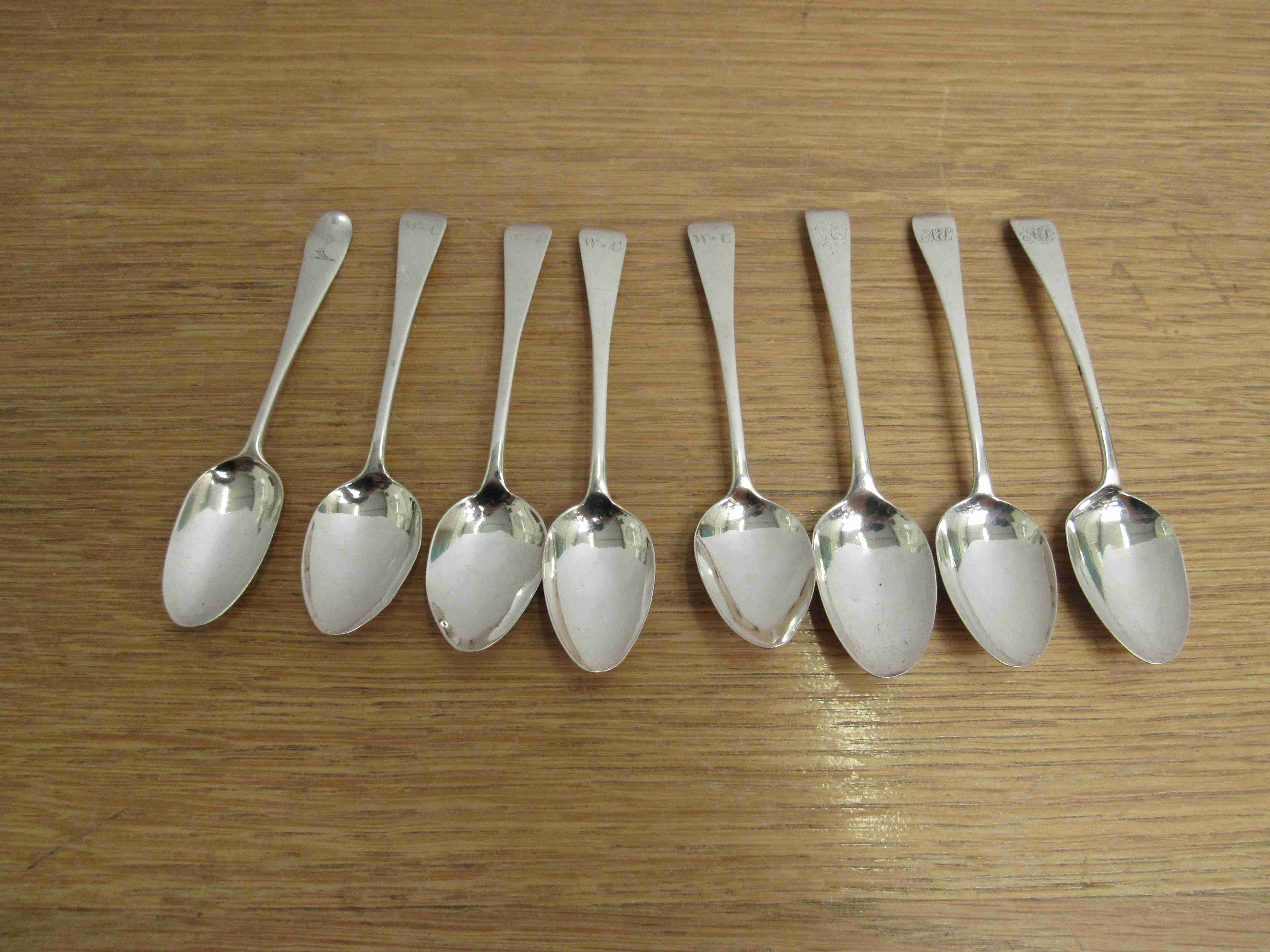 Eight silver Georgian teaspoons various makers and dates,