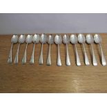 Twelve Walker & Hall silver spoons, Sheffield 1918, most with dented bowls,