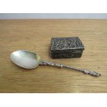 A Berthold Muller imported silver box (damaged) and Martin Hall & Co Apostle spoon, Sheffield 1989,