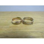 Two multi tone gold rings including square and puzzle ring, stamped 375, sizes V and U, 10.