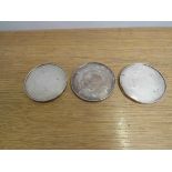 Three silver coasters, makers mark T.