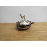 A Lawrence Emanuel novelty silver mounted hardwood boat pulley - match striker with a deer wine