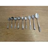 Seven various silver salt spoons apostle spoon and another 61g