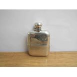 A silver hip flask, marks worn, with removable cup, 13.
