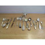 A small quantity of silver plate including flatware, mustard,
