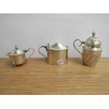 Three silver mustard pots including Wrythen pattern Hilliard & Thomason, Birmingham 1901,