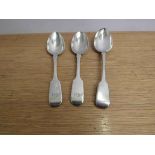 Three silver spoons including a pair by Robert Williams, Exeter 1845, monogrammed,
