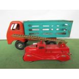 A Triang tinplate truck and a tinplate fire engine