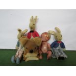 Three soft filled rabbit toys,