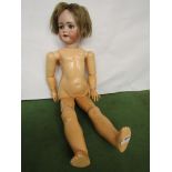 A Simon & Halbig S&H 14 bisque head girl doll with sleepy eyes, four teeth showing,