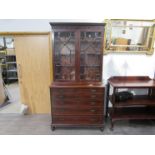 A Georgian mahogany secretaire bookcase with later handles, some panes cracked, 213cm x 109cm x 51.