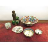 19th Century Oriental bowls, saucer and figure, all a/f (5).