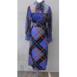 NORA BRADLEY Sloane Street, London, bold tartan effect cocktail dress in blue, black,