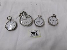4 silver pocket watches for spares or repair.