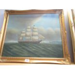 A giltwood framed oil on canvas 'U.S.A Man 'o' war' signed F Singer, image 59 x 50 cm.