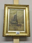 A Victorian oil on canvas 'Fishing Fleet' signed W Piggott, image 17 x 21.25 cm, framed 28 x 36 cm.