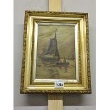 A Victorian oil on canvas 'Fishing Fleet' signed W Piggott, image 17 x 21.25 cm, framed 28 x 36 cm.