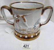 A Greys pottery 2 handled frog mug with gun dogs.