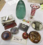 A Victorian glass dump and a collection of early 20th century paperweights.