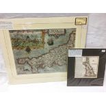 A 17th century coloured engraving map of Cornwall by William Kip/ William Hole/ Saxton/ Norden,