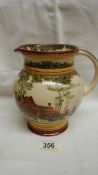 A Royal Doulton England jug of cream coloured base with paintings of country scene,