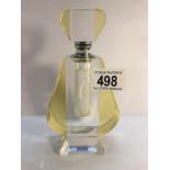 An art deco style cut glass perfume bottle, 7" tall.