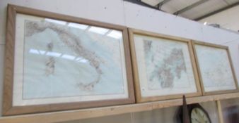 3 framed and glazed maps - Italy, Nagasaki and France.