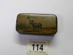 A humorous Victorian snuff box 'Axe My Ass'.