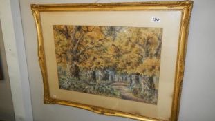 A watercolour painting of forest scene with labels verso for dealer & Spencer Lees (?) sand hills,