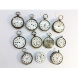 9 silver fob watches and one other, all in need of attention.